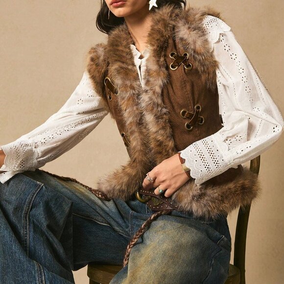 Brown Casual Women's Nomad Style Sleeveless Jacket Vest - Picture 8 of 9